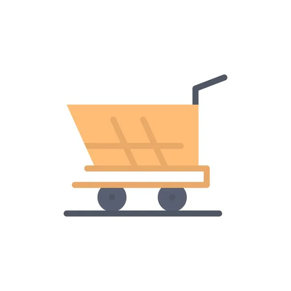 Carrinho, Trolley, Compras, Comprar Flat Color Icon. Ícone vetorial banne — Vetor de Stock