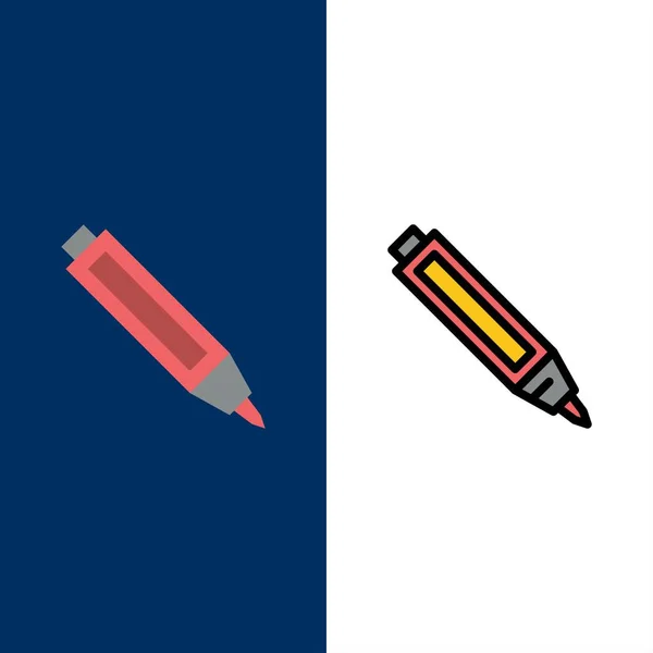 Eğitim Kalem Kalem Konları Düz Çizgi Dolu Simge Seti Vektör — Stok Vektör