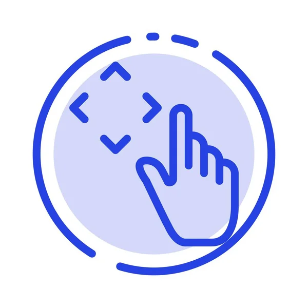 Ujj, fel, gesztusok, mozgás kék szaggatott vonal ikon — Stock Vector