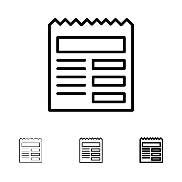 Document, tekst, basis, UI vet en dunne zwarte lijn icon set — Stockvector