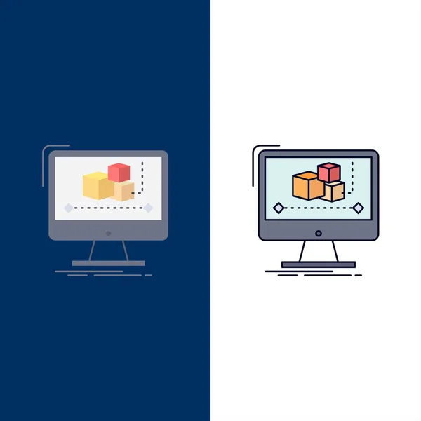 Animatie, computer, editor, monitor, software platte kleur icon V — Stockvector