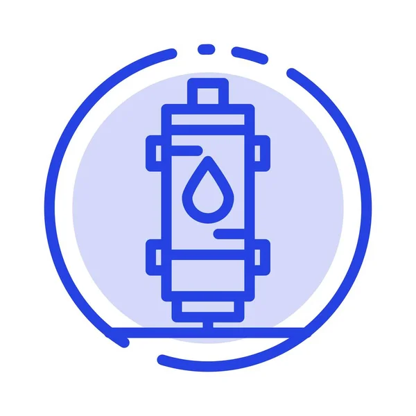 Topení, voda, teplo, horko, plyn, Geyser modrá čára s tečkovanou čárou ikona — Stockový vektor