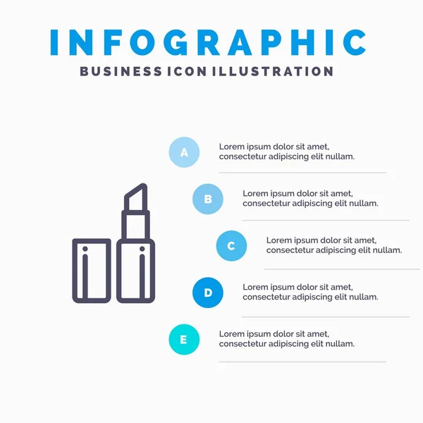 Lápiz labial, maquillaje azul Infografías plantilla 5 pasos. Línea vectorial — Vector de stock