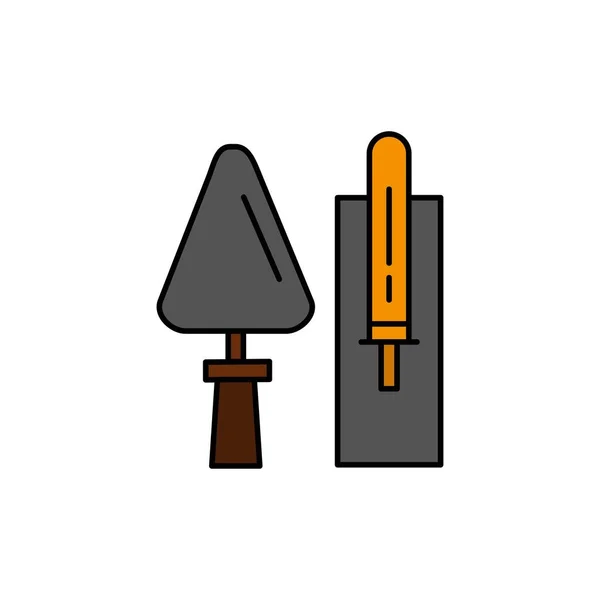 Paleta, Ladrillo, Construcción, Albañilería, Herramienta Icono de Color Plano . — Vector de stock