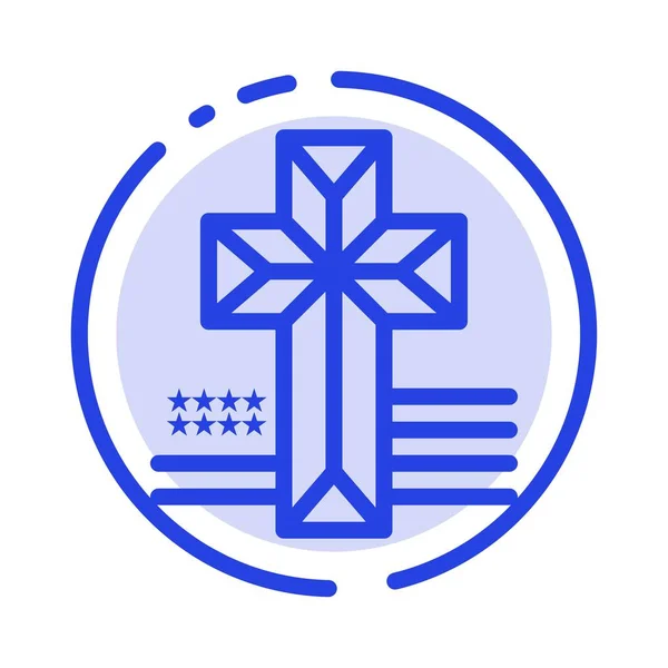 American, Cross, Igreja azul pontilhado linha Ícone —  Vetores de Stock