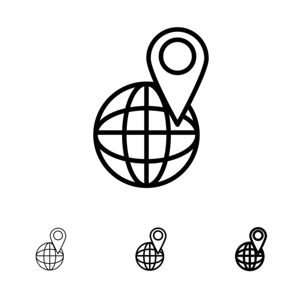 Global, Location, Map, World Bold and thin black line icon set — стоковый вектор