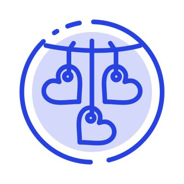 Kalp, Sevgililer, Aşk, Asma Mavi Noktalı Çizgi Hattı Simgesi