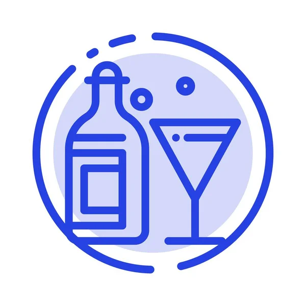 Glas, drinken, fles, wijn blauw gestippelde Lijnlijn pictogram — Stockvector