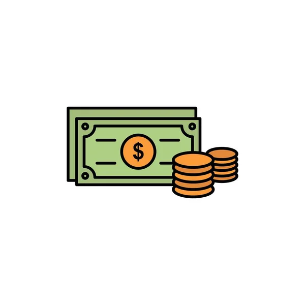 Dollar, Pièces, Finance, Argent, Business Flat Color Icon. Vecteur — Image vectorielle