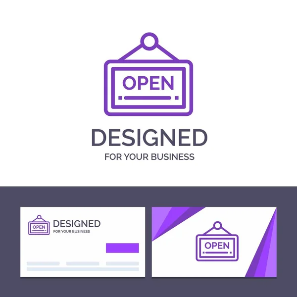 Creative Business Card and Logo template Open, Sign, Board, Hote — Stock Vector