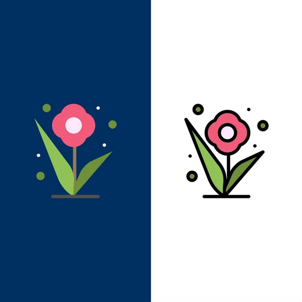 Flor, planta, rosa, iconos de primavera. Icono Lleno Plano y Línea Se — Archivo Imágenes Vectoriales