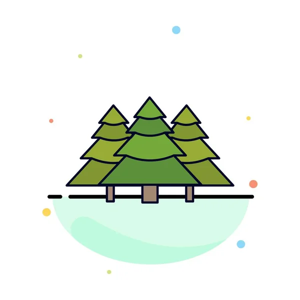 Forêt, camping, jungle, arbre, pins Flat Color Icon Vector — Image vectorielle
