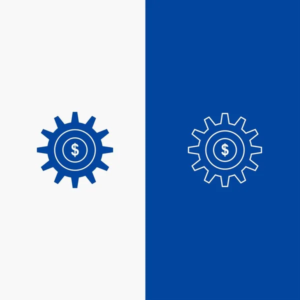 Équipement, réglage, argent, ligne de réussite et glyphe Icône solide Interdiction bleue — Image vectorielle