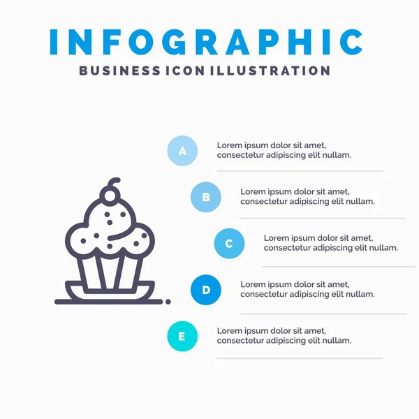 Kuchen, Dessert, Muffin, süß, Danksagungszeilen-Symbol mit 5 Schritten — Stockvektor