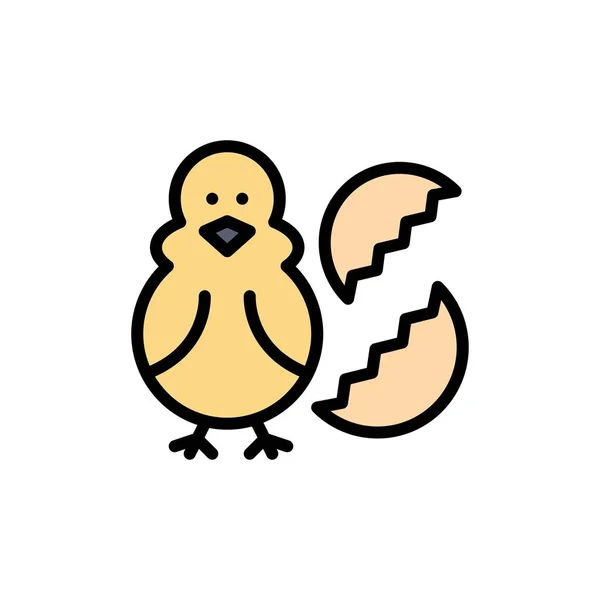Яйцо, курица, Пасха, ребенок, счастливый плоский цвет икона. Значок вектора — стоковый вектор