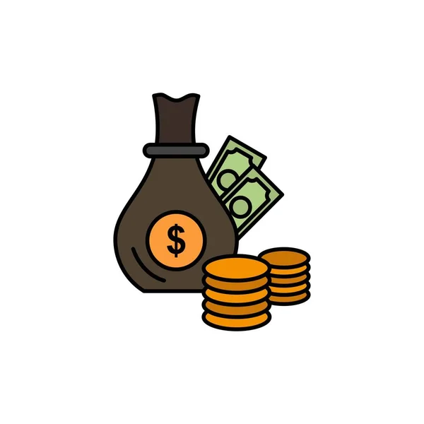 Peníze, banka, obchod, mince, zlatá plochá Barevná ikona. Ikona vektoru — Stockový vektor