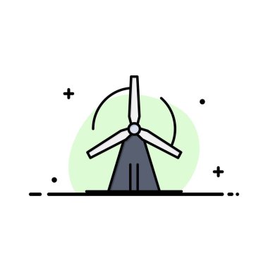 Türbin, Rüzgar, Enerji, Güç İş Düz Hat Dolu Simge Vec