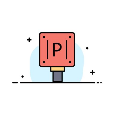 Otopark, Pano, Tabela, Otel İş Düz Hat Dolgulu Simge Vektör