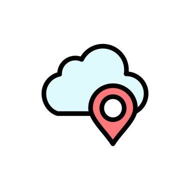 Bulut, Harita, Pin, Marker Düz Renk Simgesi. Vektör simgesi afiş Tem