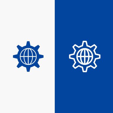 Güvenlik, Dünya, Küre, İnternet Hattı ve Glyph Solid simgesi Mavi 