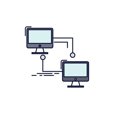 yerel, lan, bağlantı, senkronizasyon, bilgisayar Düz Renk Simge Vektör