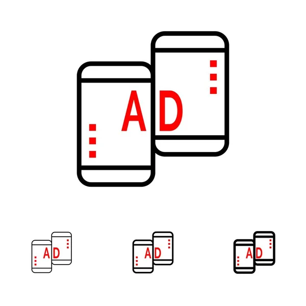 Реклама, Мобильный, Мобильная реклама, Маркетинг смелый и тонкий — стоковый вектор