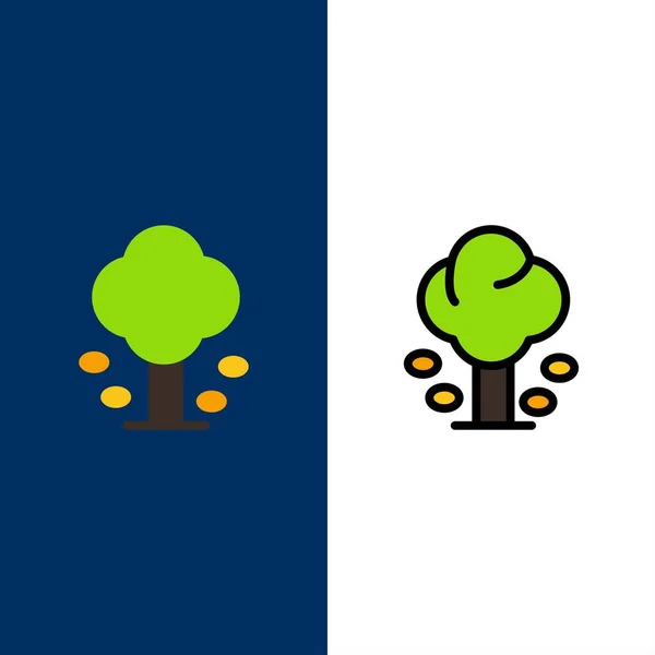Környezet, erdő, zöld, nyár, fa ikonok. Sík és vonal F — Stock Vector