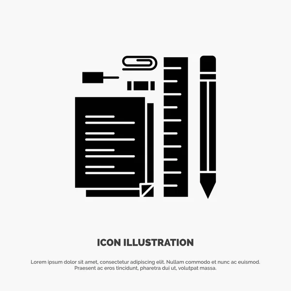 Estacionário, Lápis, Caneta, Bloco de notas, Pin solid Glyph Icon vector — Vetor de Stock