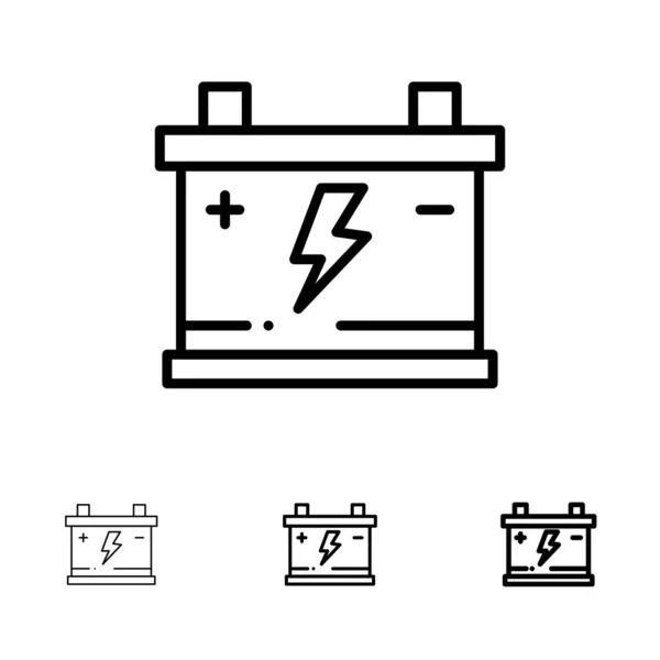 Akumulator, bateria, moc, samochód pogrubienie i cienka Czarna linia ikona s — Wektor stockowy
