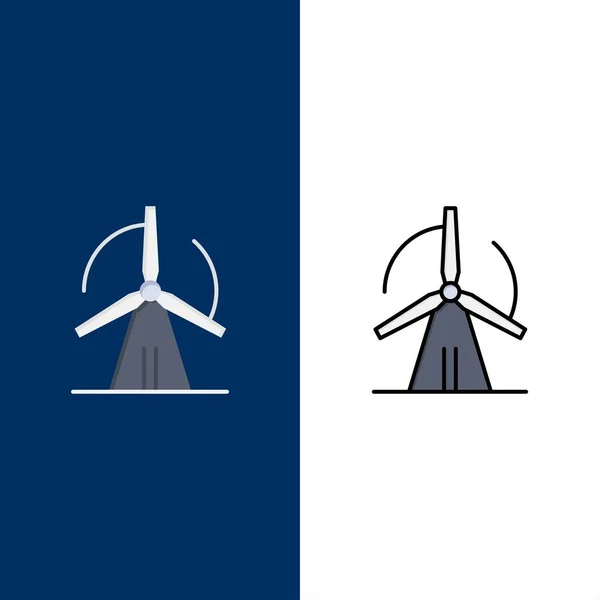 Turbina, viento, energía, iconos de energía. Icono Lleno Plano y Línea S — Vector de stock