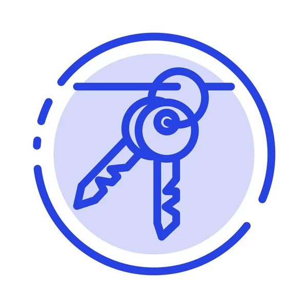 Hotel, sleutel, kamer, sleutels blauwe stippellijn lijn pictogram — Stockvector
