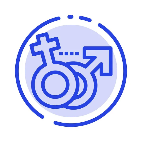 Sexe, Homme, Femme, Symbole Ligne pointillée bleue Icône — Image vectorielle