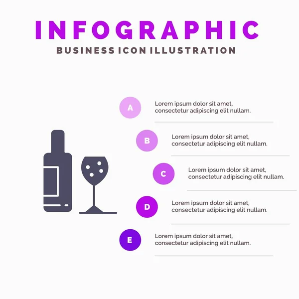 Drink, Bottle, Glass, Love Solid Icon Infographics 5 Steps Prese — Stock Vector