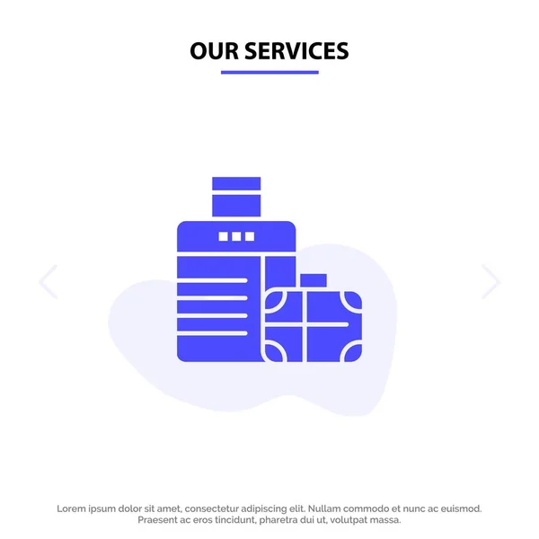 当社のサービス荷物,バッグ,ハンドバッグ,ホテルソリッドグリフアイコンウェブc — ストックベクタ