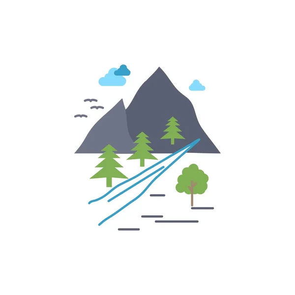 岩石, 树, 山, 山, 性质 平面颜色图标矢量 — 图库矢量图片