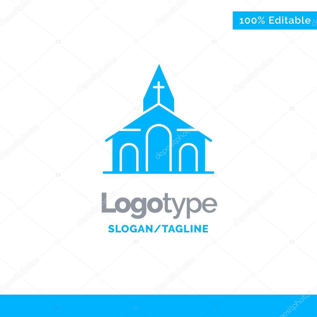 Building, Christmas, Church, Spring Blue Solid Logo Template. Pl