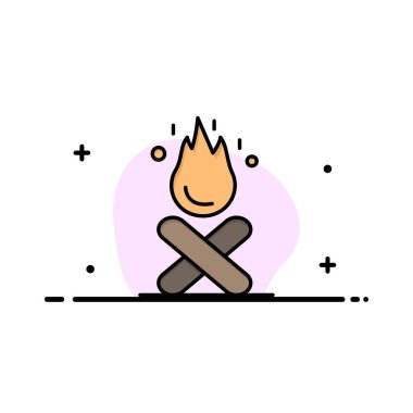 Şenlik Ateşi, Kamp Ateşi, Kamp, Yangın İş Logo Şablonu. Düz Co