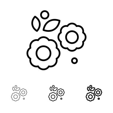 Çiçek, Paskalya, Doğa, bahar Bold ve ince siyah çizgi simge seti