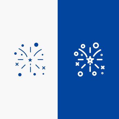 Firework, Yangın, Amerikan, Usa Line ve Glyph Solid simgesi Mavi yasağı