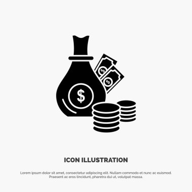 Para, Banka, İş, Para, Altın Katı Glyph Simgesi Vektörü