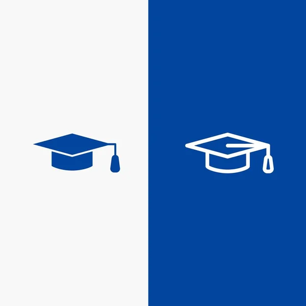 学术， 教育， 毕业帽线和字形固体图标 Bl — 图库矢量图片