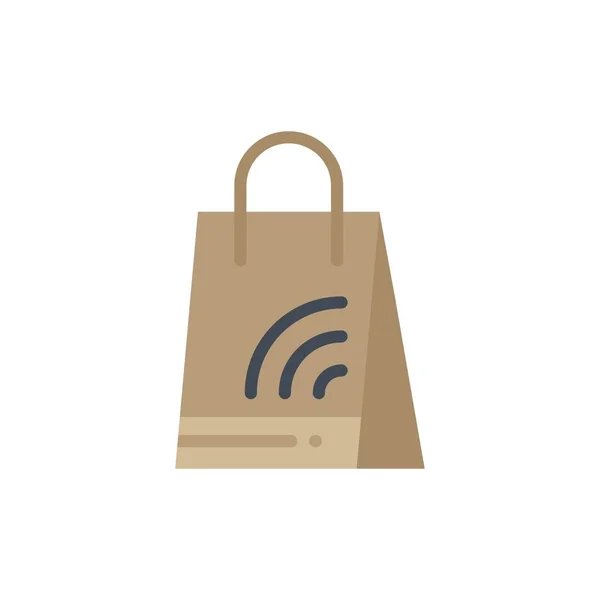 Sac, Sac à main, Wifi, Shopping Flat Color Icon. Icône vectorielle banne — Image vectorielle