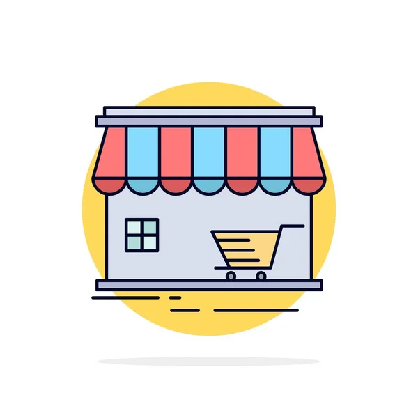 Loja, loja, mercado, construção, compras Flat Color Icon Vector — Vetor de Stock