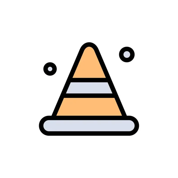 Alert, Cone, Konstruksi, Road Flat Color Icon. Ikon vektor ba - Stok Vektor