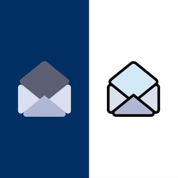 Correo electrónico, correo electrónico, iconos abiertos. Conjunto de iconos planos y rellenos de línea Vector B — Vector de stock