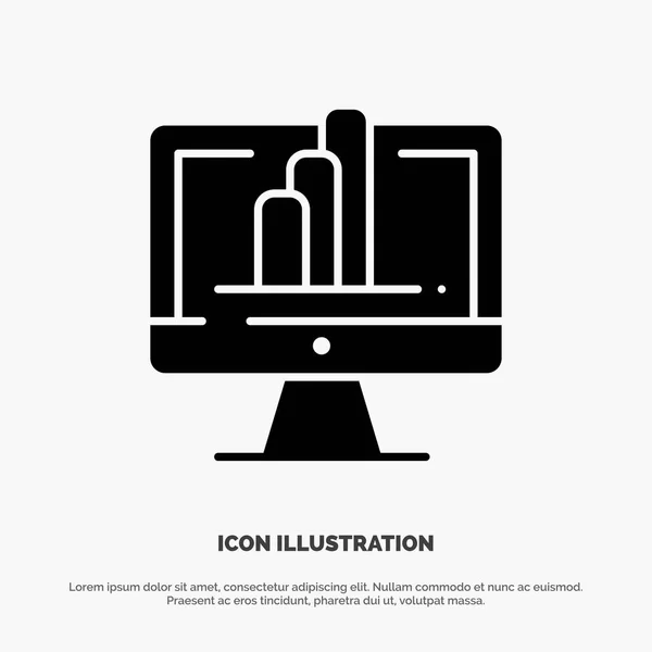 Computer, monitor, camicia, grafico solido Glyph Icon vector — Vettoriale Stock