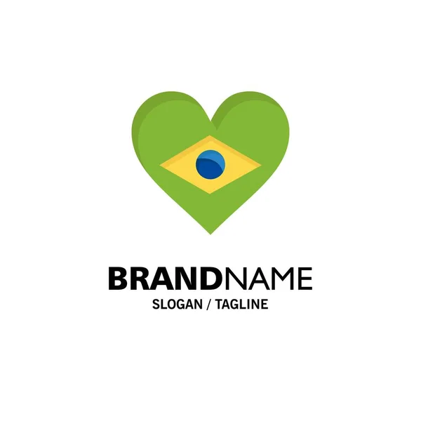 Modèle de logo d'entreprise coeur, Brésil, drapeau, amour. Couleur plate — Image vectorielle