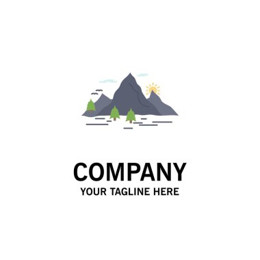 Doğa, tepe, manzara, dağ, sahne düz renk simge vektör