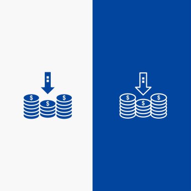 Sikkeler, Nakit, Para, Aşağı, Ok Hattı ve Glyph Katı simgesi Mavi b