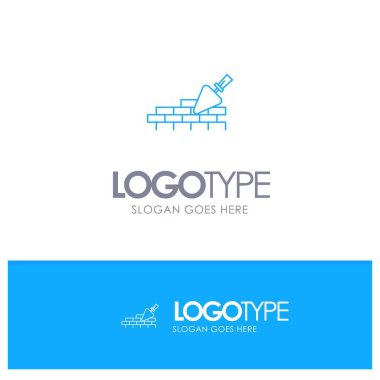 Brickwork, Mason, Building, Travel Blue outLine Logo with place vector